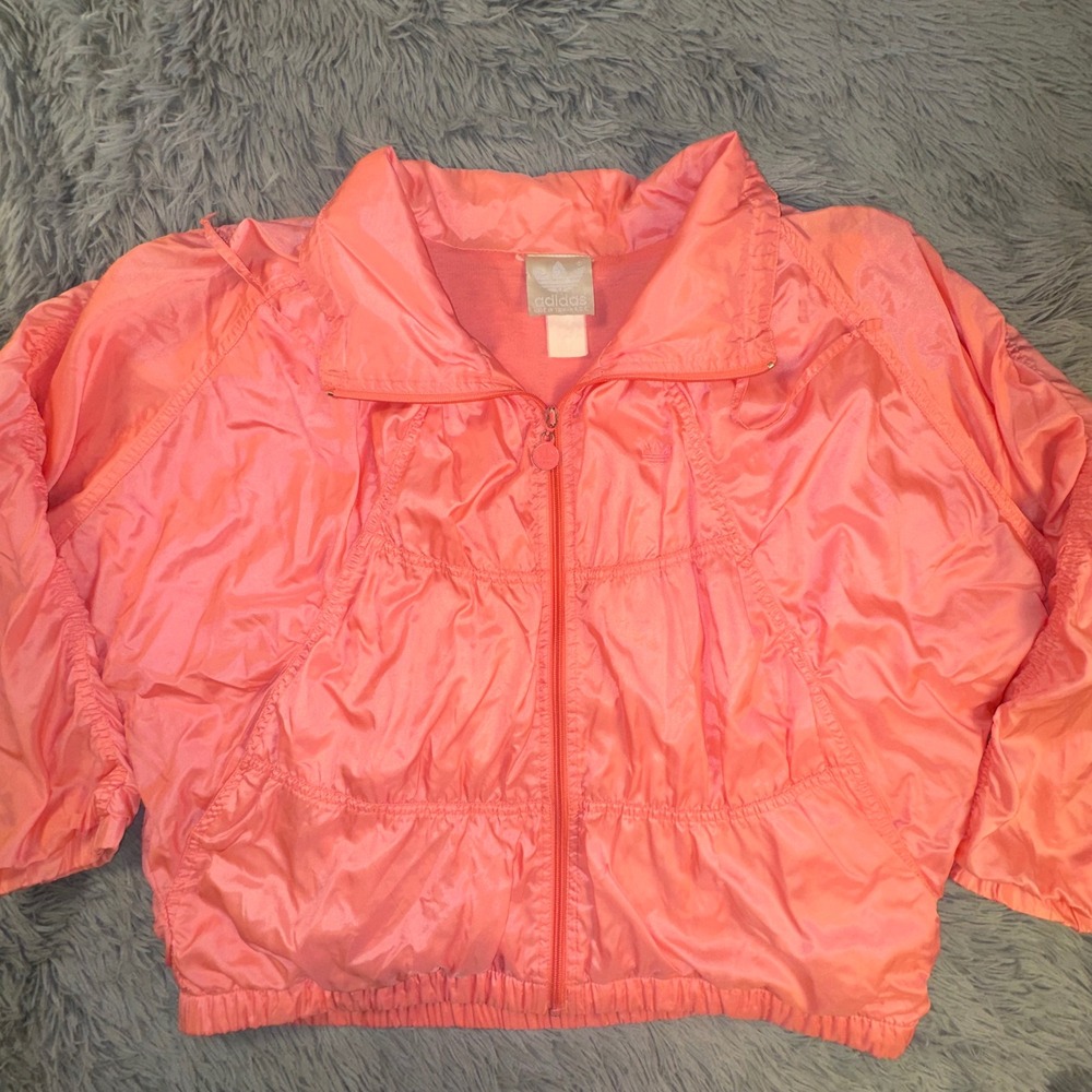 Adidas Track Jacket Women's Large Coral Pink Windbreaker Full Zip Vintage 80s - Picture 7 of 12